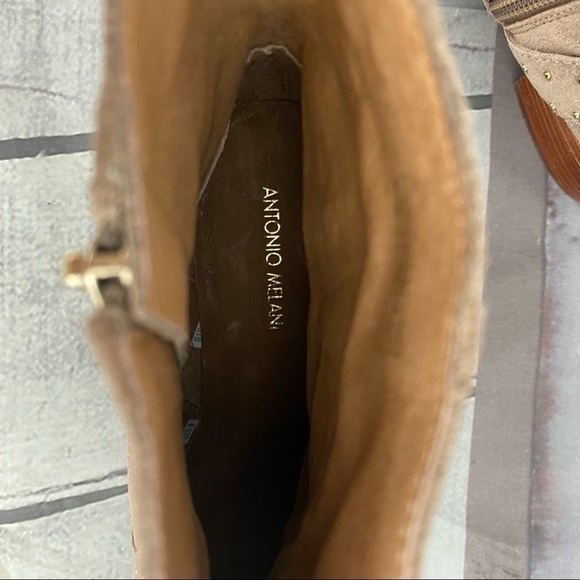 Antonio Melani Size 6M Beige Linadee Suede Leather Studded Block Heel Booties - Picture 14 of 15